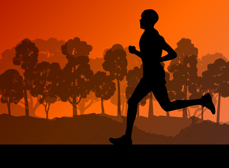 Runner in forest landscape vector background concept for posterのイラスト素材