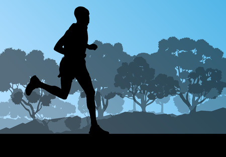 Runner in forest landscape vector background concept for posterのイラスト素材