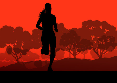 Runner in forest landscape vector background concept for posterのイラスト素材