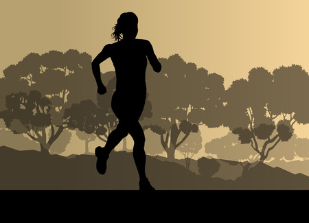 Runner in forest landscape vector background concept for posterのイラスト素材