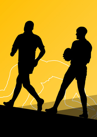 Rugby player active young men sport silhouettes abstract background vector illustrationのイラスト素材