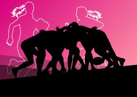 Rugby player active young women sport silhouettes abstract background vector illustrationのイラスト素材
