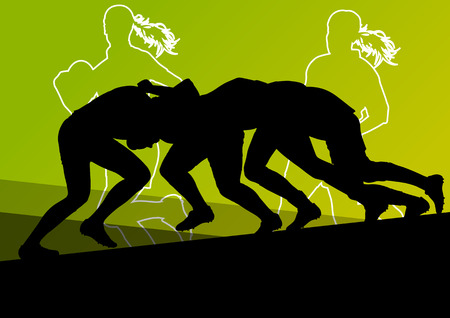 Rugby player active young women sport silhouettes abstract background vector illustrationのイラスト素材