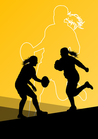 Rugby player active young women sport silhouettes abstract background vector illustrationのイラスト素材