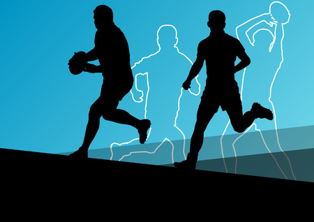 Rugby player active young men sport silhouettes abstract background vector illustrationのイラスト素材