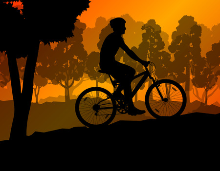 Active cyclists bicycle riders in romantic wild mountain nature landscape background illustration vectorのイラスト素材