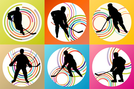 Ice hockey player silhouette set vector background conceptのイラスト素材