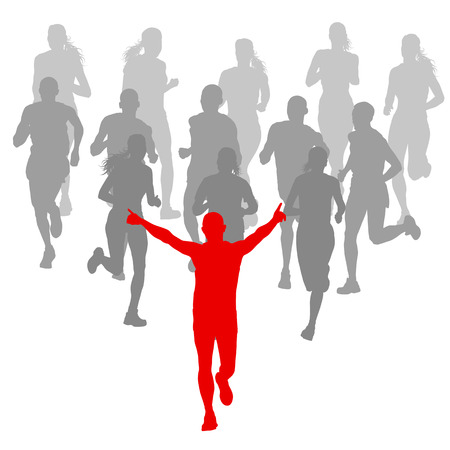 Winner finish vector background and group of runners concept for posterのイラスト素材