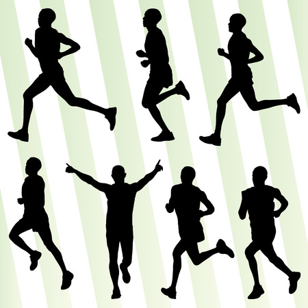 Marathon runners detailed active illustration silhouettes collection background vector setのイラスト素材