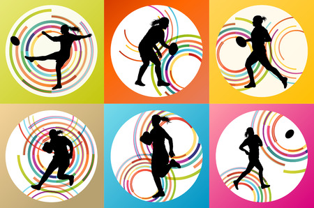 Rugby player woman silhouette vector background set for posterのイラスト素材