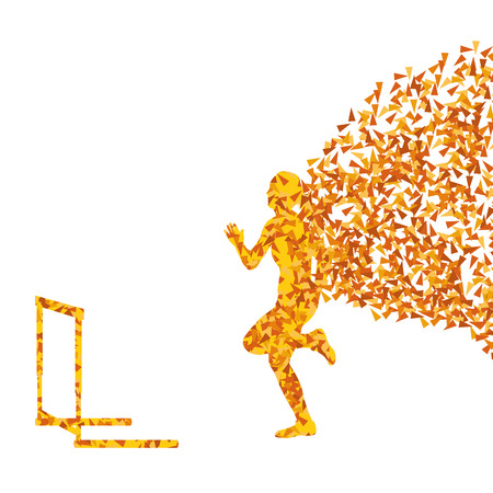 Hurdle racer woman barrier running vector background. Winner overcoming difficulties conceptのイラスト素材