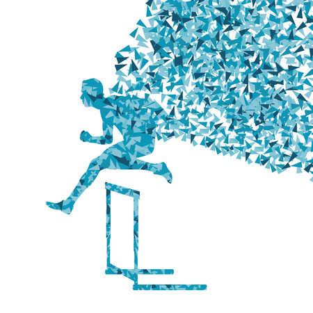Hurdle racer man barrier running vector background. Winner overcoming difficulties conceptのイラスト素材