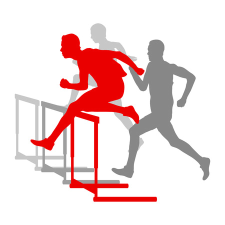 Hurdle race man barrier running vector background winner overcoming difficulties conceptのイラスト素材
