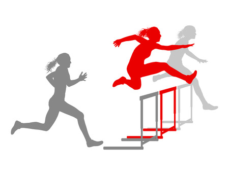 Hurdle race woman barrier running vector background winner overcoming difficulties conceptのイラスト素材