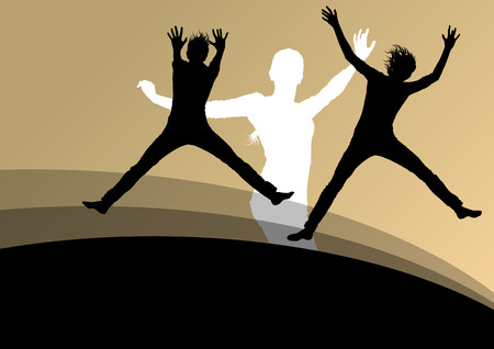 Young women active silhouettes jumping in the air abstract background vector illustrationのイラスト素材