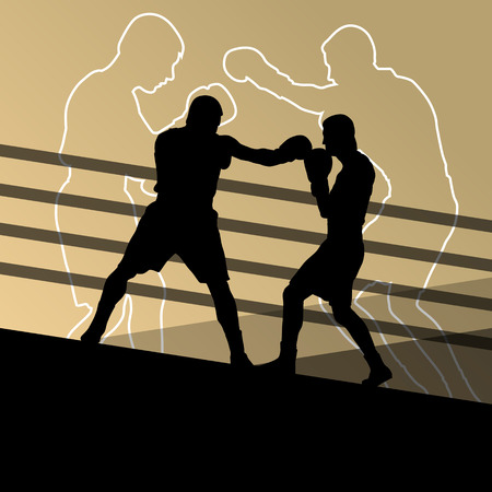 Boxing active young men box sport silhouettes abstract background illustration vectorのイラスト素材