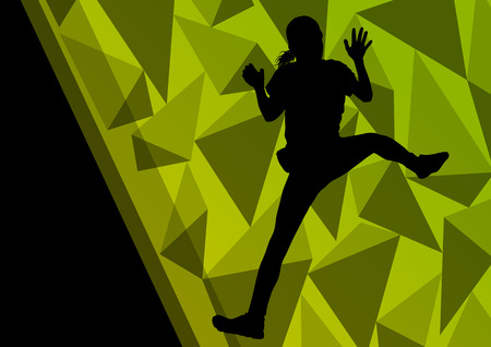 Children girl rock climber sport athlete climbing wall in abstract silhouette background illustration vectorのイラスト素材