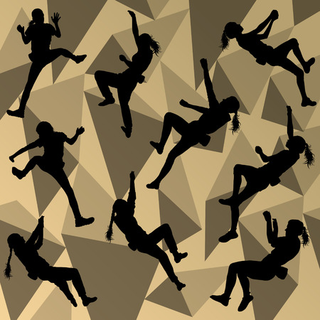 Children girl rock climber sport athlete climbing wall in abstract silhouette background illustration vectorのイラスト素材