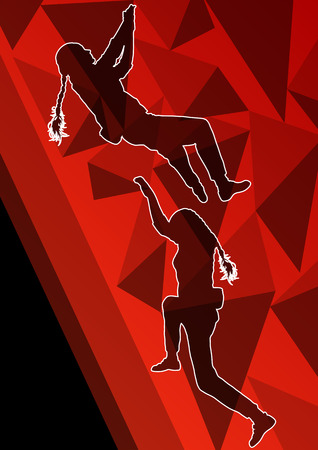 Children girl rock climber sport athlete climbing wall in abstract silhouette background illustration vectorのイラスト素材