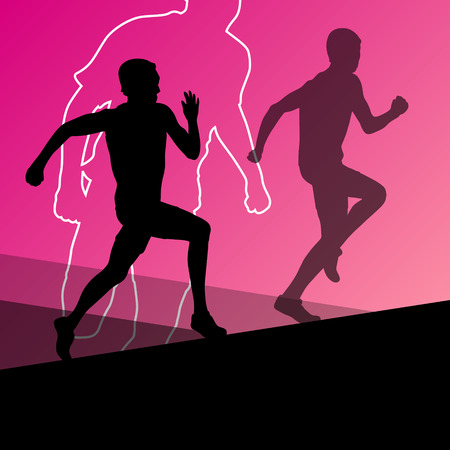 Active young men sport athletics hurdles barrier running silhouettes illustrationのイラスト素材
