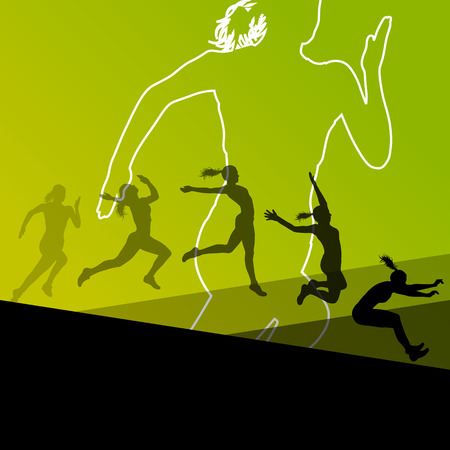 Woman girl triple long jump flying active sport athletic silhouettes illustrationのイラスト素材