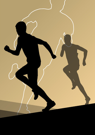Active young men sport athletics hurdles barrier running silhouettes illustrationのイラスト素材