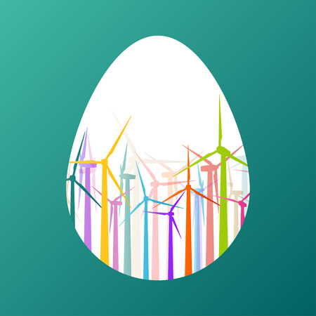 Easter egg with colorful wind electricity generators and windmills in fresh spring color abstract background concept illustration vectorのイラスト素材