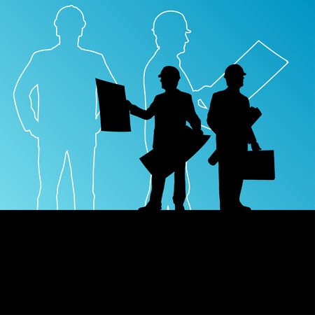 Men engineers miners and construction workers in helmets work line crowd unemployment concept vector background illustrationのイラスト素材