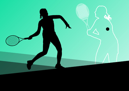 Girl tennis players active sport silhouettes vector abstract background illustrationのイラスト素材