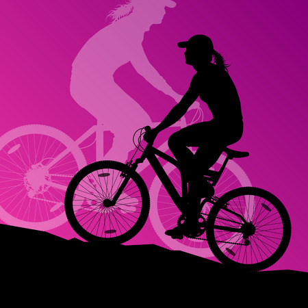 Active woman cyclists bicycle riders in landscape background illustration vectorのイラスト素材
