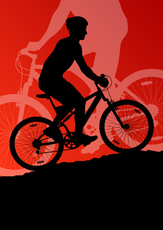 Active men cyclists bicycle riders in landscape background illustration vectorのイラスト素材