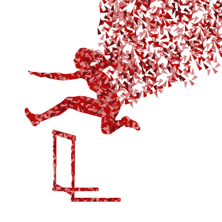 Hurdle racer woman barrier running vector background. Winner overcoming difficulties conceptのイラスト素材