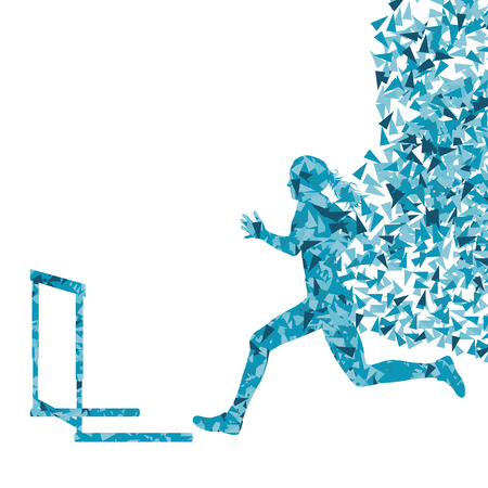 Hurdle racer woman barrier running vector background. Winner overcoming difficulties conceptのイラスト素材