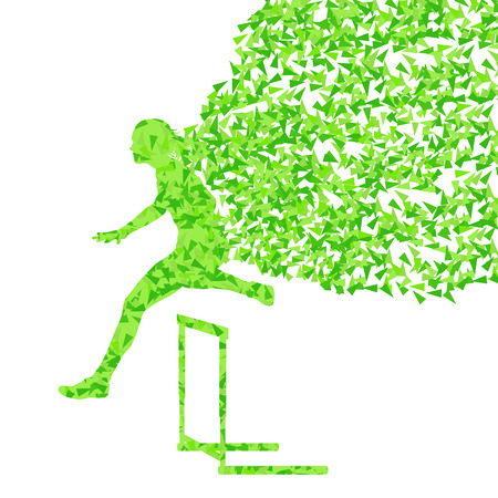 Hurdle racer woman barrier running vector background. Winner overcoming difficulties conceptのイラスト素材