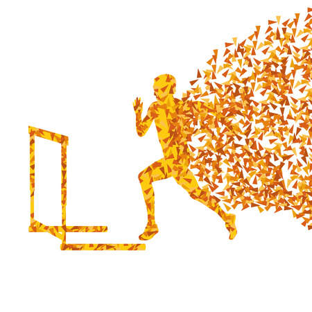 Hurdle racer man barrier running vector background. Winner overcoming difficulties conceptのイラスト素材