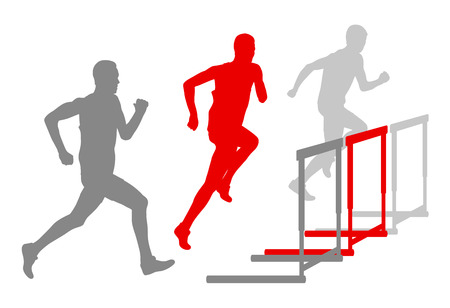 Hurdle race man barrier running vector background winner overcoming difficulties conceptのイラスト素材