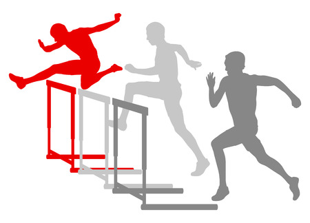 Hurdle race man barrier running vector background winner overcoming difficulties conceptのイラスト素材