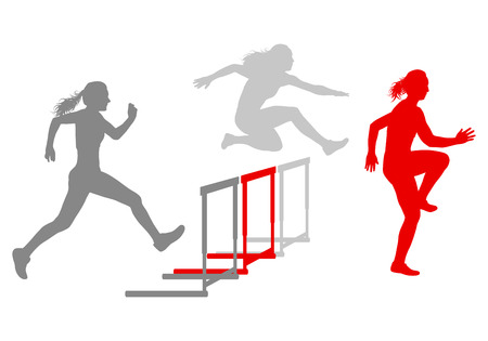 Hurdle race woman barrier running vector background winner overcoming difficulties conceptのイラスト素材