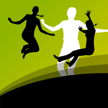 Young women active silhouettes jumping in the air abstract background vector illustrationのイラスト素材