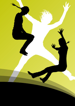 Young women active silhouettes jumping in the air abstract background vector illustrationのイラスト素材