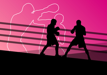 Boxing active young men box sport silhouettes abstract background illustration vectorのイラスト素材