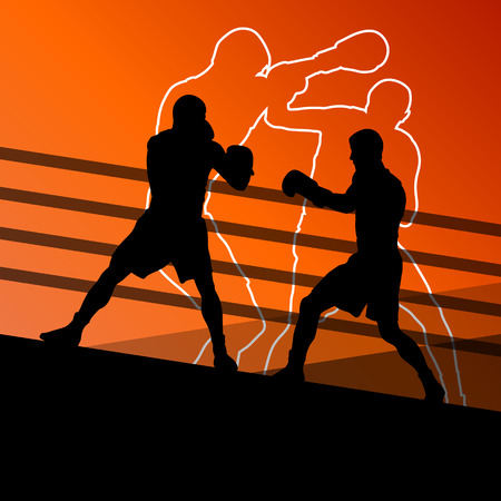 Boxing active young men box sport silhouettes abstract background illustration vectorのイラスト素材