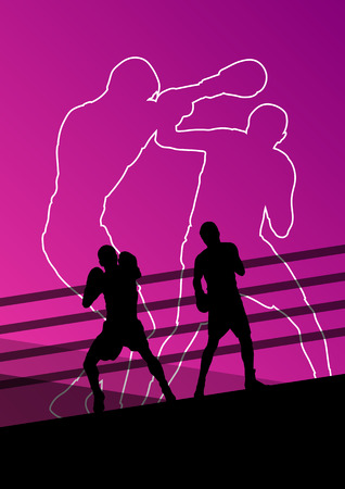 Boxing active young men box sport silhouettes abstract background illustration vectorのイラスト素材