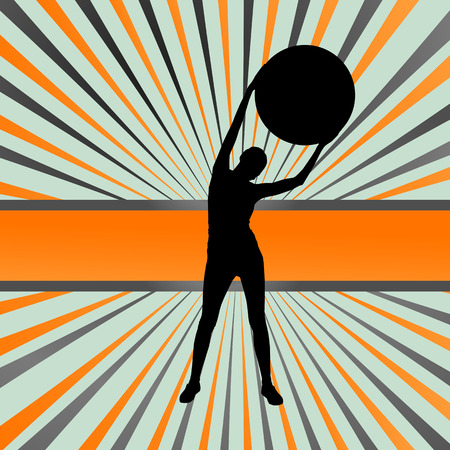 Woman on fitness ball exercises vector background for posterのイラスト素材
