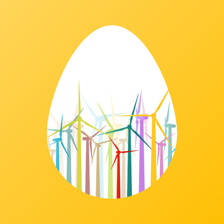 Easter egg with colorful wind electricity generators and windmills in fresh spring color abstract background concept illustration vectorのイラスト素材