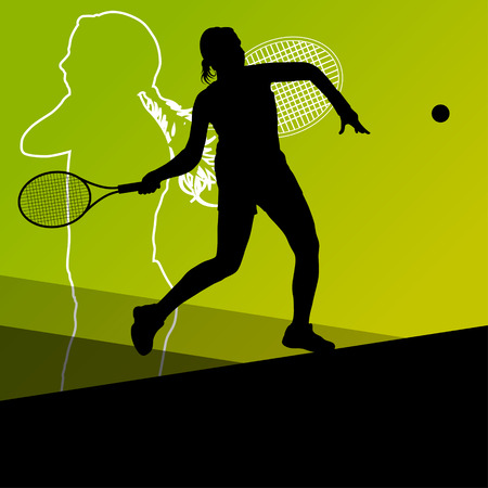 Girl tennis players active sport silhouettes vector abstract background illustrationのイラスト素材