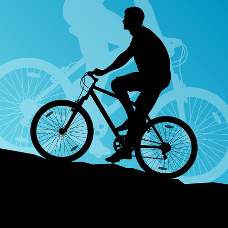 Active men cyclists bicycle riders in landscape background illustration vectorのイラスト素材