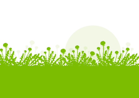 Spring landscape with dandelions flowers vector background green ecology environmental conceptのイラスト素材
