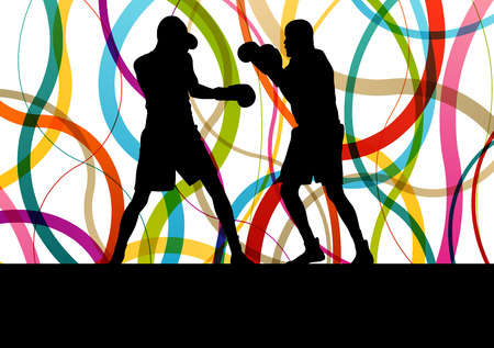 Boxing active young men box sport silhouettes abstract background illustration vector conceptのイラスト素材