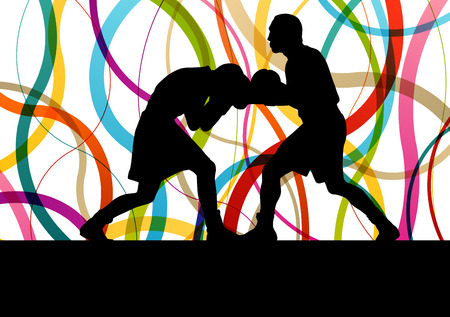 Boxing active young men box sport silhouettes abstract background illustration vector conceptのイラスト素材
